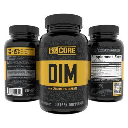 5% Nutrition Core DIM Supplement – Estrogen Support for Men & Women | DIM with Calcium D-Glucarate, Organic Broccoli & Bioperine