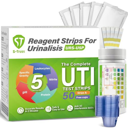 [50 Pack] 5-in-1 UTI Test Strips for Women, Men & Kids – Home Use (50 Cups Included)