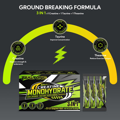 5000mg Micronized Creatine Monohydrate Packets with Taurine & L-Theanine – 50 Servings