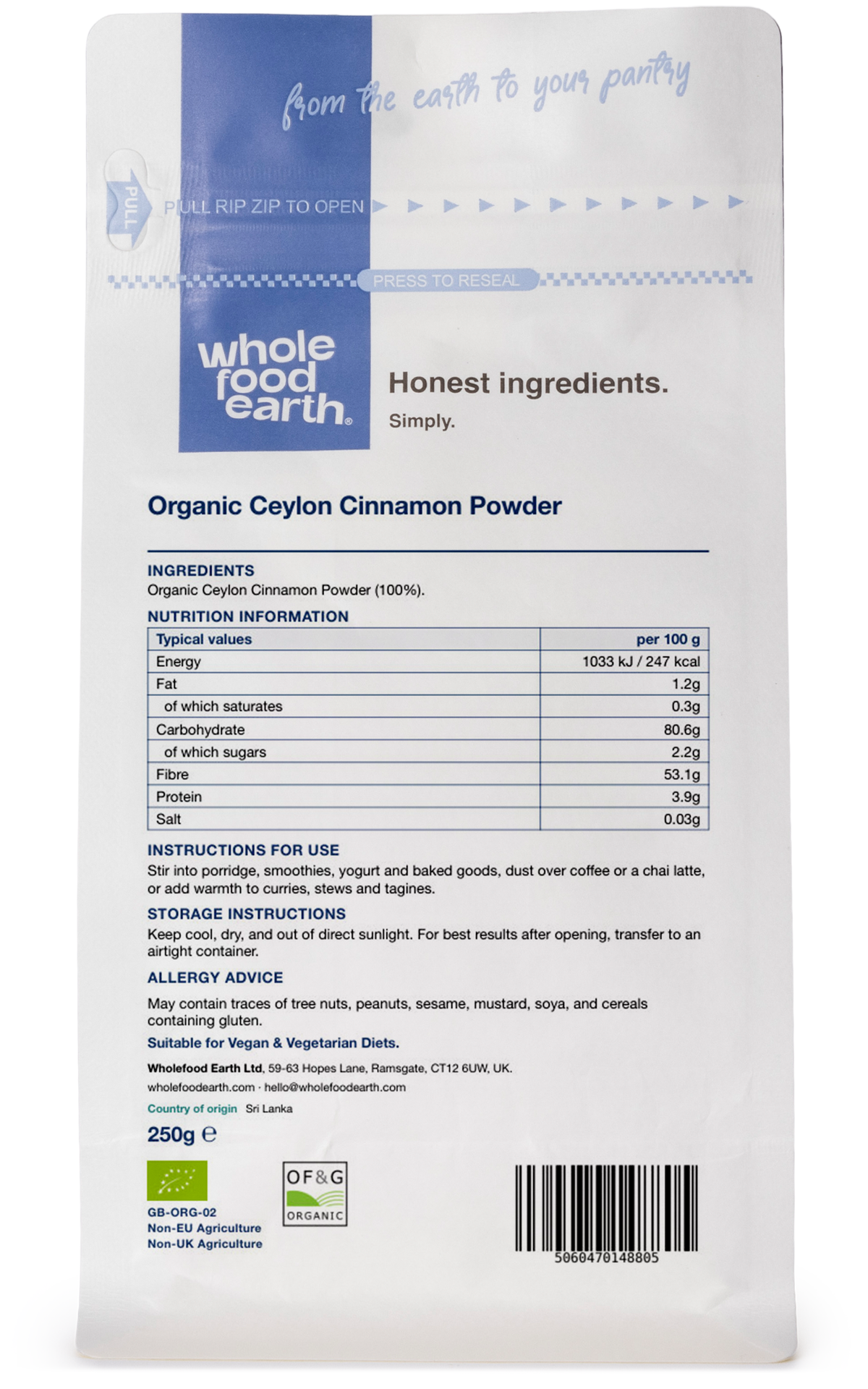 Organic Ceylon Cinnamon Powder (True) Whole Food Earth®