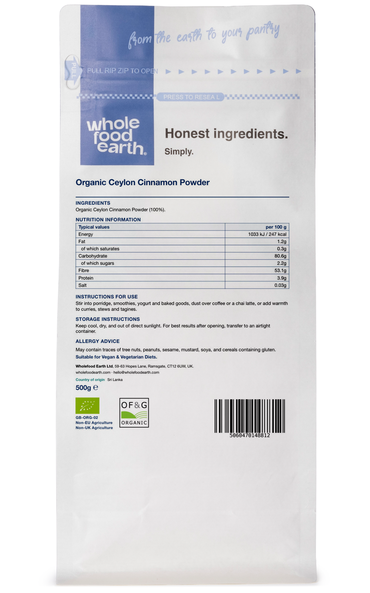 Organic Ceylon Cinnamon Powder (True) Whole Food Earth®