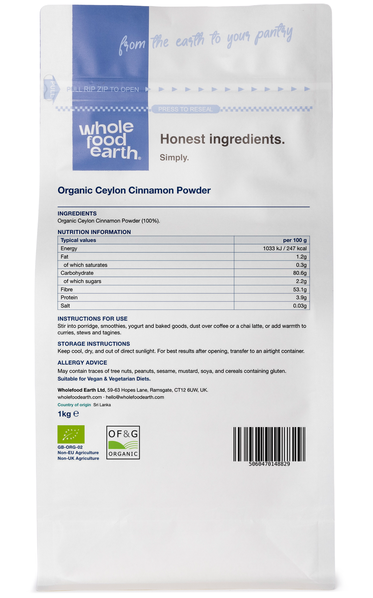 Organic Ceylon Cinnamon Powder (True) Whole Food Earth®