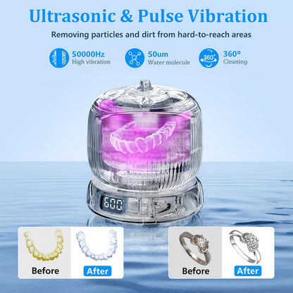 Ultrasonic Retainer Cleaner 50kHz – Dentures, Aligners, Mouth Guards, 4 Modes