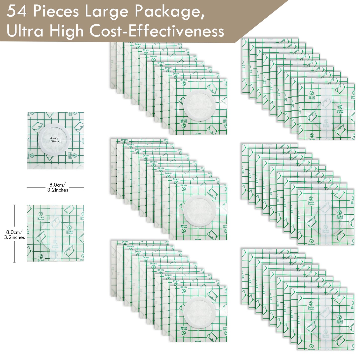 54pcs Castor Oil Pack Wrap for Belly Button – Self-Adhesive, No-Wash, Transparent PU Film, Organic Cotton Patches
