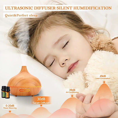 550 ml Aroma Diffuser with Essential Oils Set – Ultrasonic Diffuser with Remote, Auto Shut-Off for Office & Home
