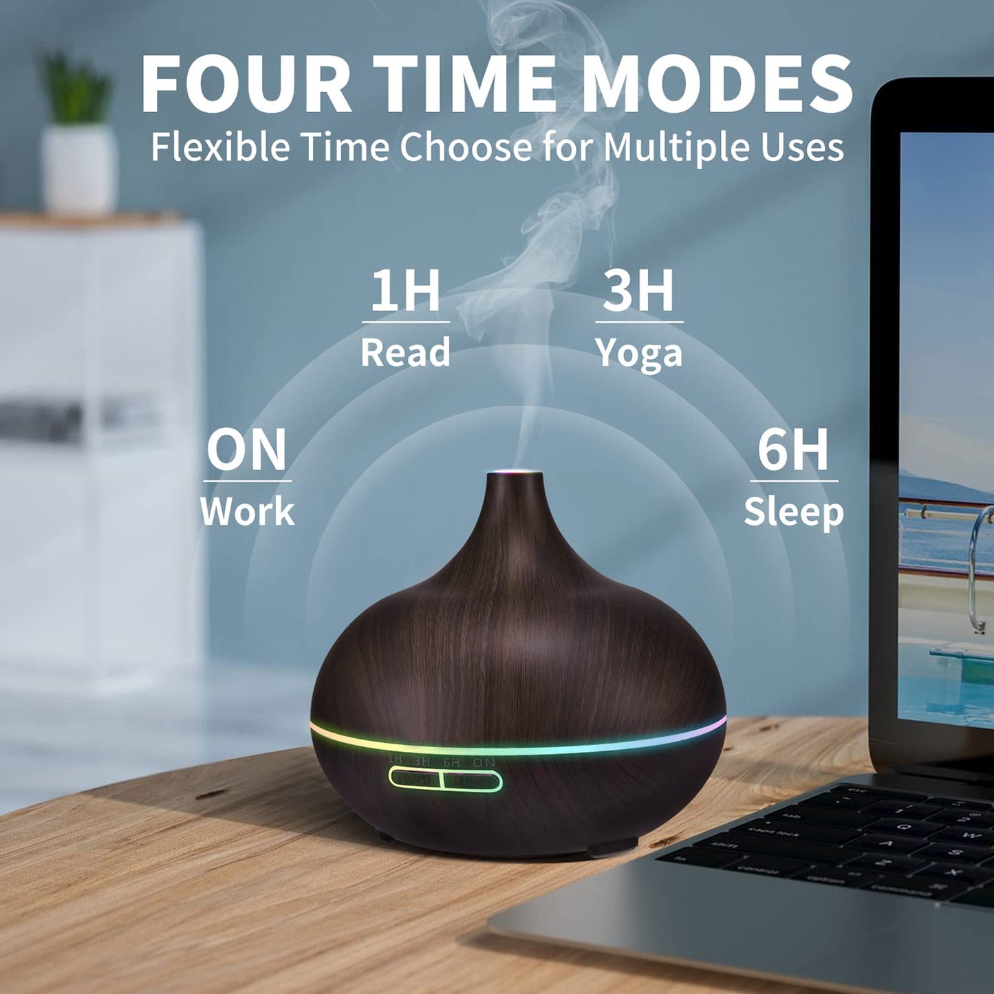 550ML Black Aroma Diffuser with Ambient Light and Four Timers – Large Office Humidifier & Aromatherapy