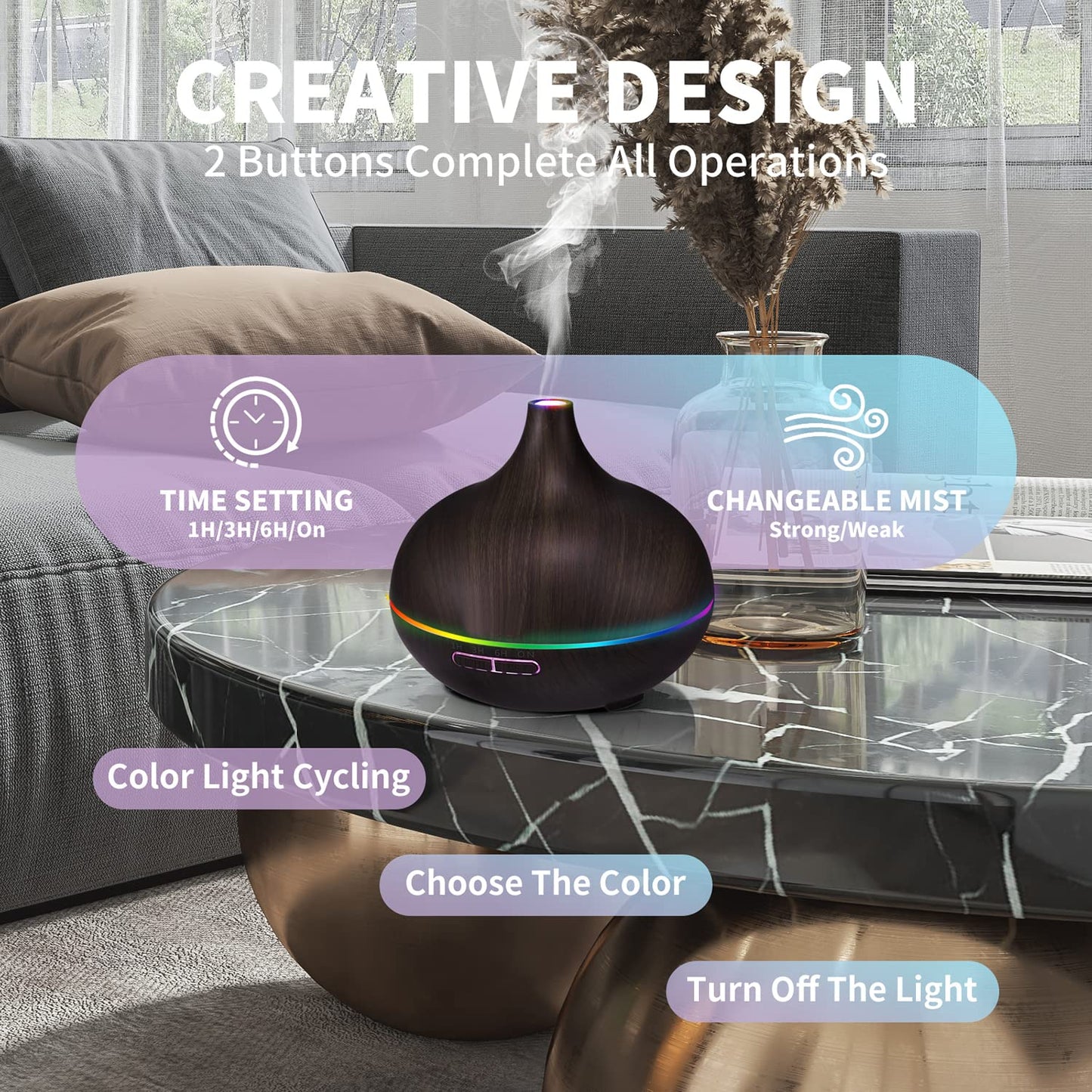 550ML Black Aroma Diffuser with Ambient Light and Four Timers – Large Office Humidifier & Aromatherapy
