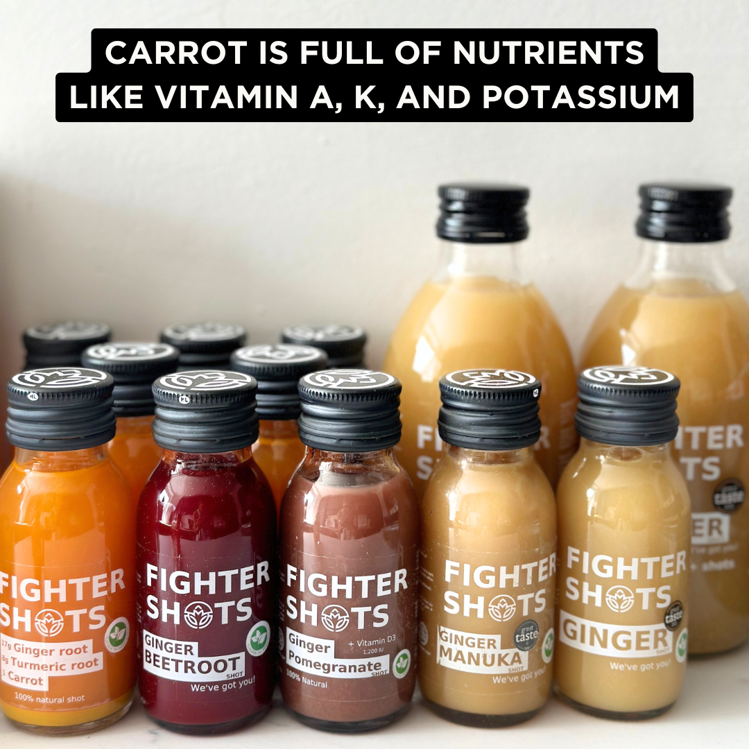Fighter Shots Vegan Carrot + Ginger + Turmeric Wellness Shot | Cold-Pressed | 60ml | Single or 12-Pack