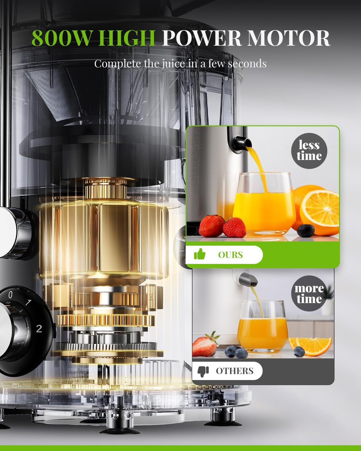 SHARDOR Juicer Machine 800W 3 Speed Stainless Steel Fruit Vegetable