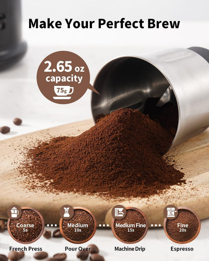 Electric Coffee Grinder 75g with Removable Stainless Steel One Bowl SHARDOR