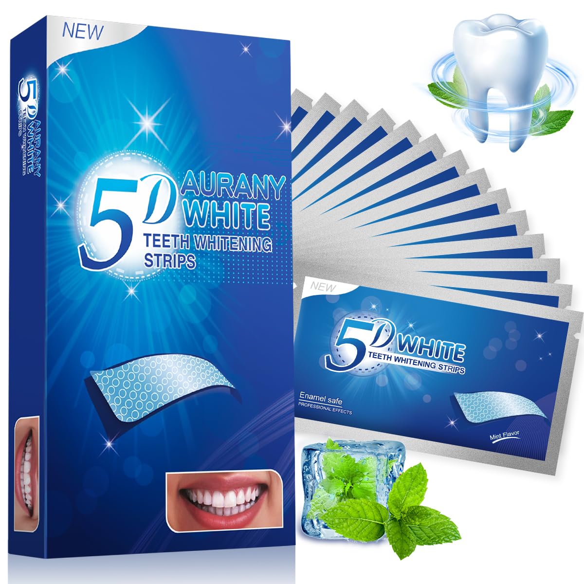 5D Sensitive Teeth Whitening Strips 14 Pairs | Enamel-Safe, Fast Stain Removal