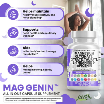 Magnesium Glycinate Complex 1000mg with L-Theanine & Apigenin – 60 Count | Clean Nutraceuticals