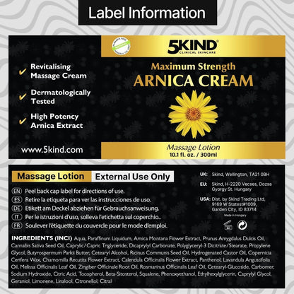 5kind Extra Strong Arnica Cream for Bruising & Swelling - 10.1 fl oz | Natural Formula