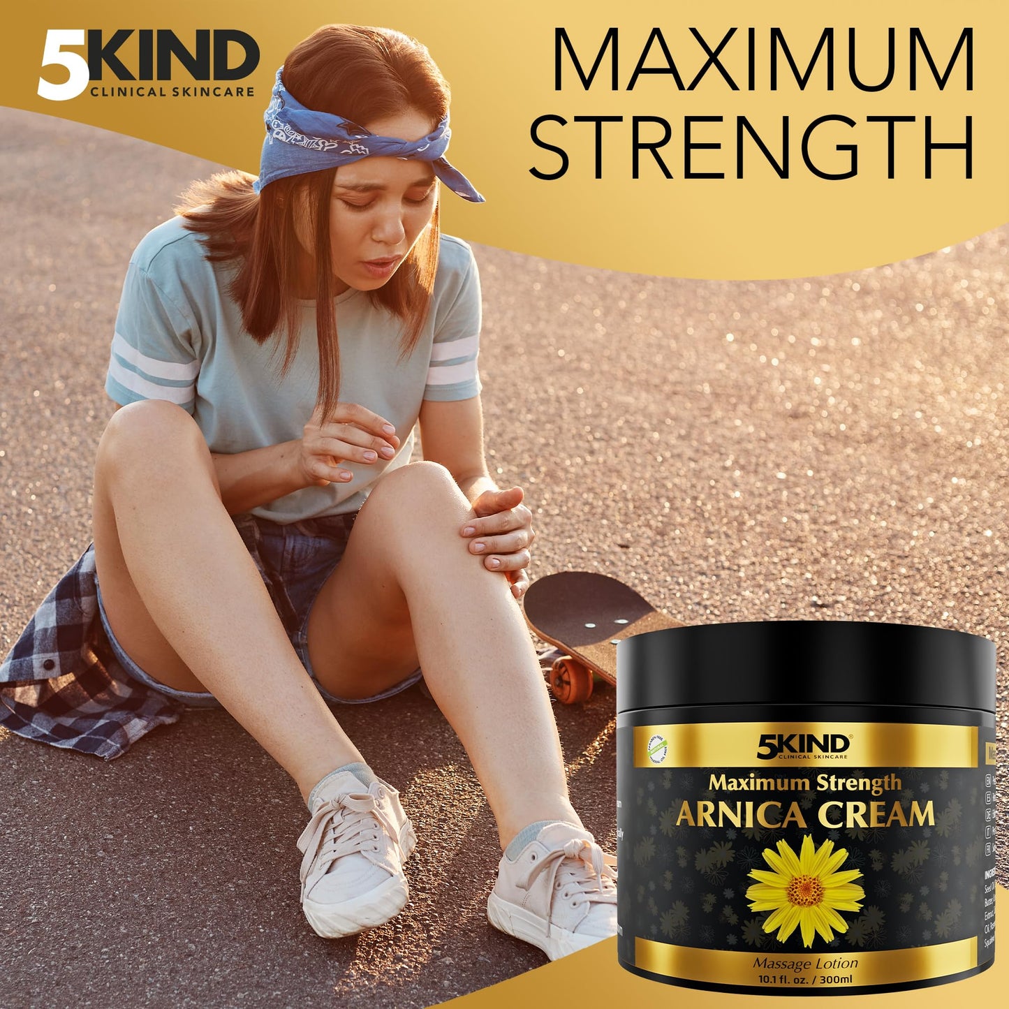 5kind Extra Strong Arnica Cream for Bruising & Swelling - 10.1 fl oz | Natural Formula