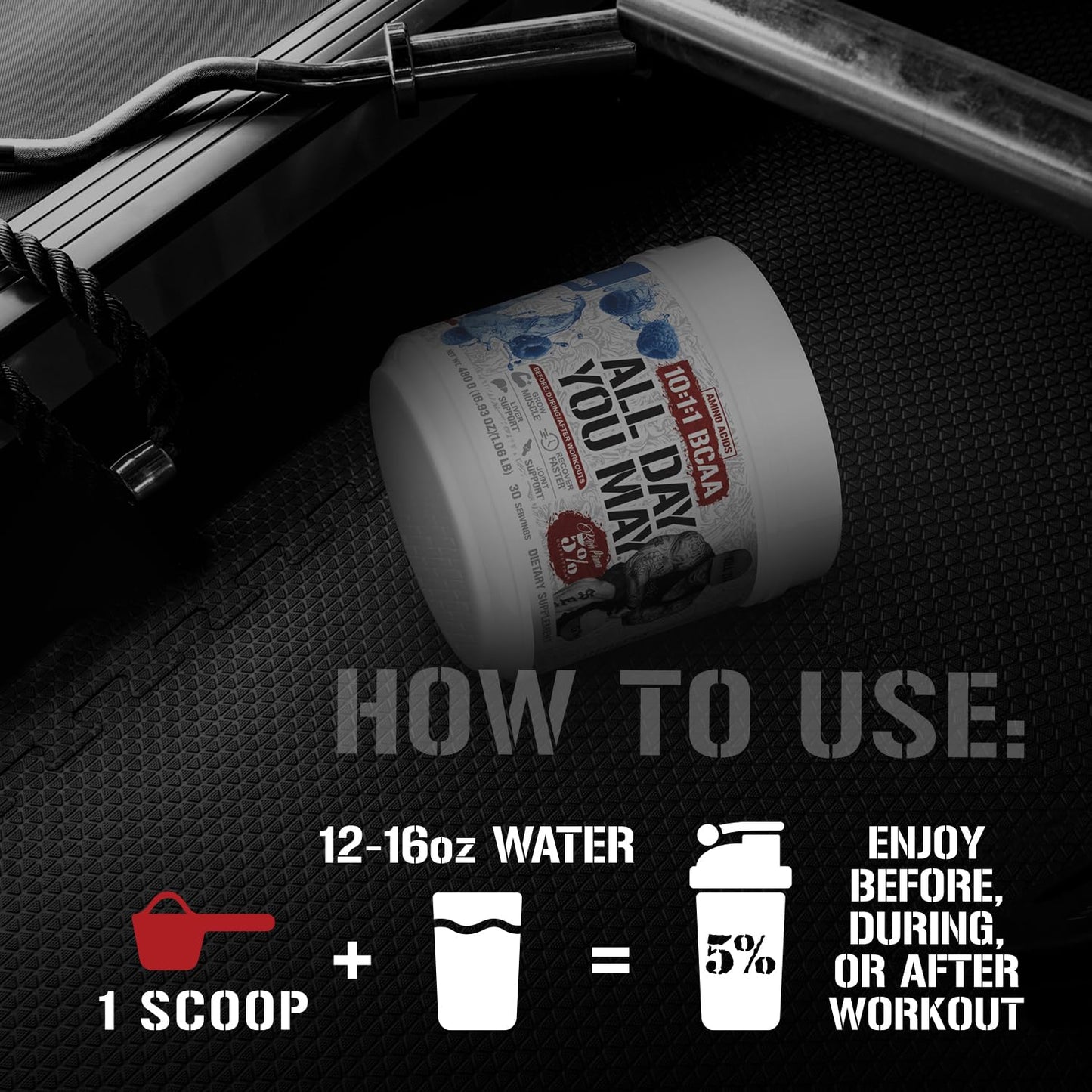 5% Nutrition Rich Piana AllDayYouMay BCAA Powder | Intra & Post-Workout Aminos, Hydration & Endurance – Lemon Lime, 15.3 oz