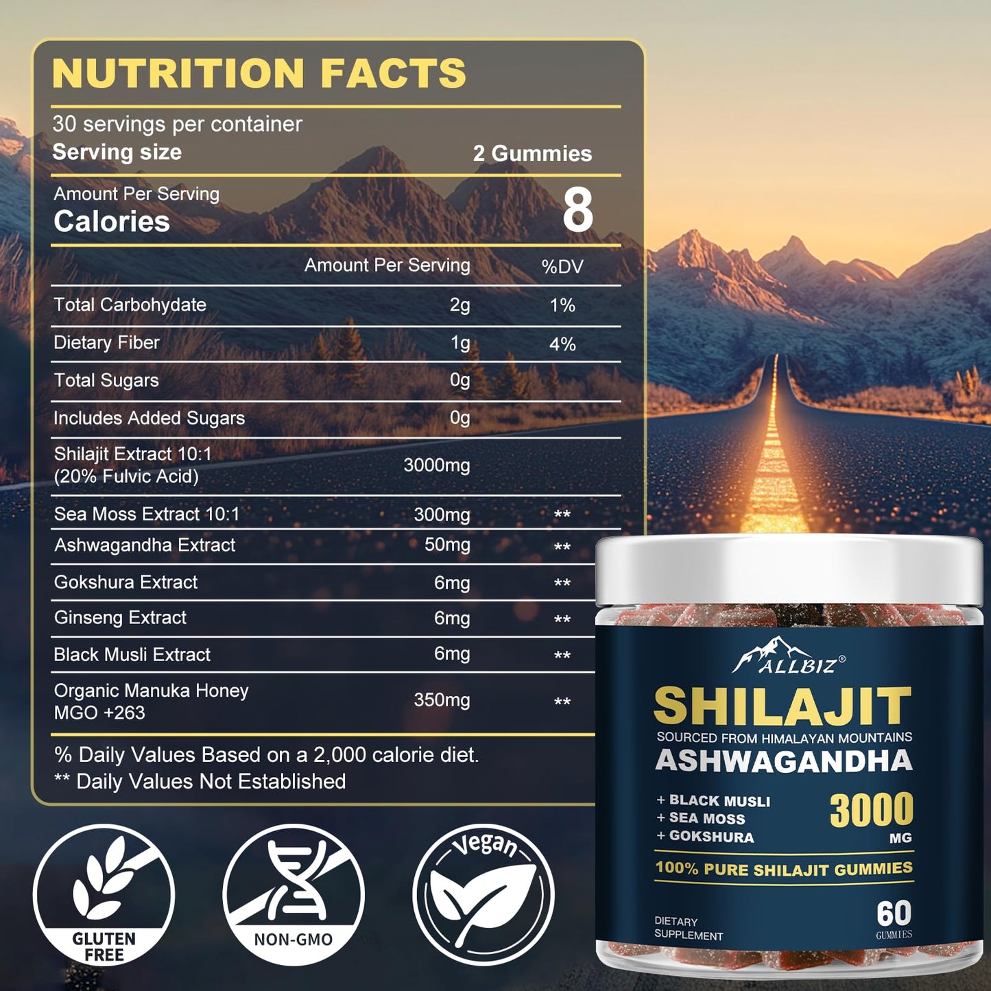 6 in 1 Himalayan Shilajit Gummies with Ashwagandha & Gokshura – 60 Gummies