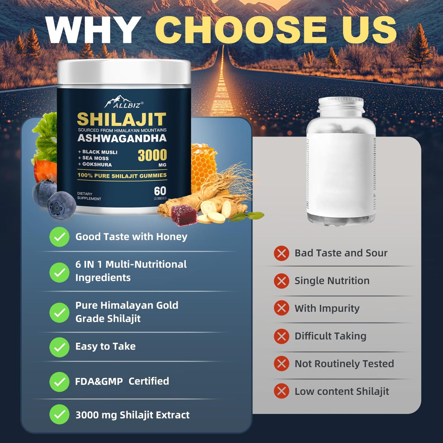 6 in 1 Himalayan Shilajit Gummies with Ashwagandha & Gokshura – 60 Gummies