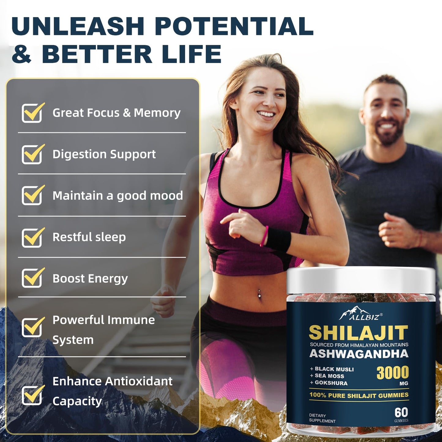 6 in 1 Himalayan Shilajit Gummies with Ashwagandha & Gokshura – 60 Gummies