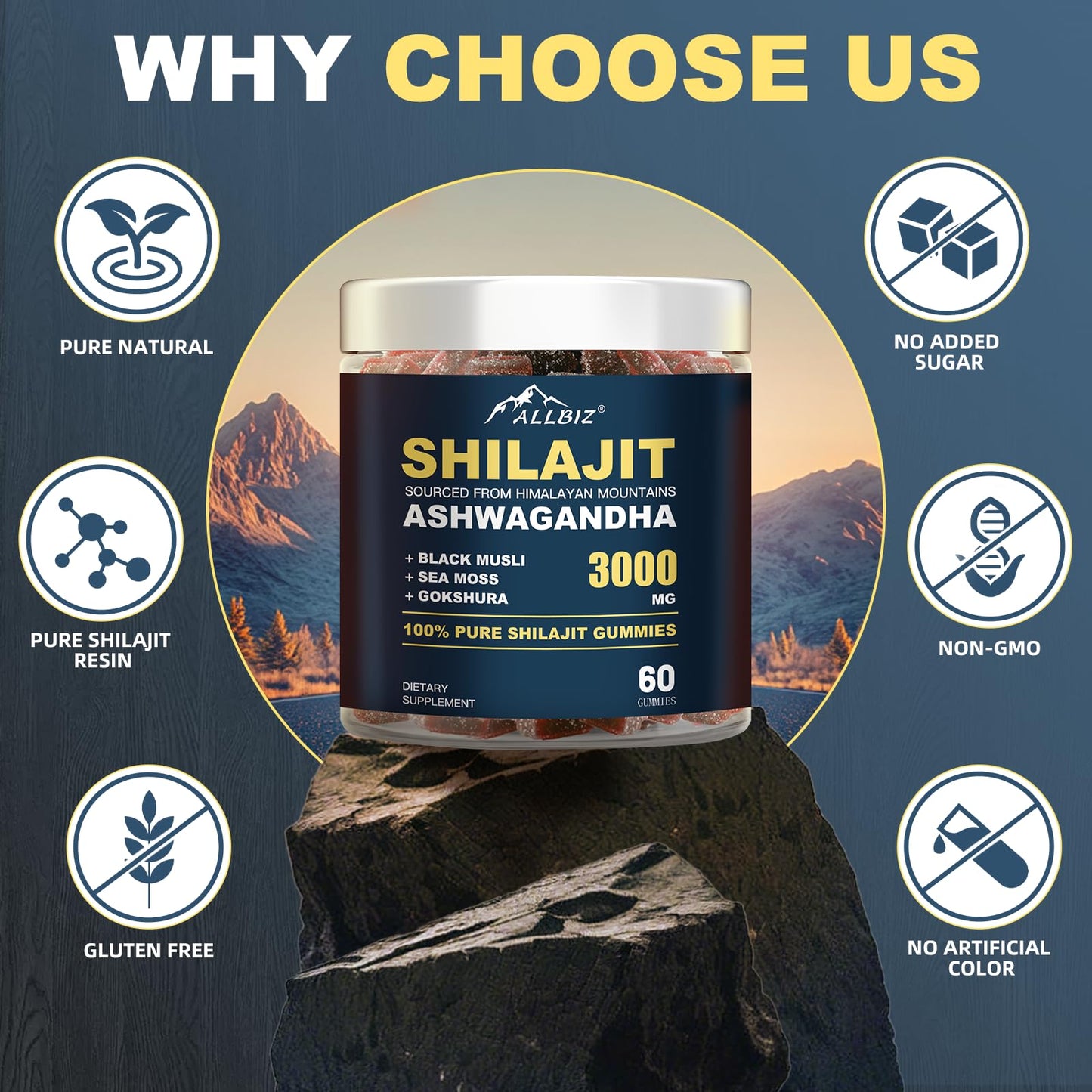 6 in 1 Himalayan Shilajit Gummies with Ashwagandha & Gokshura – 60 Gummies