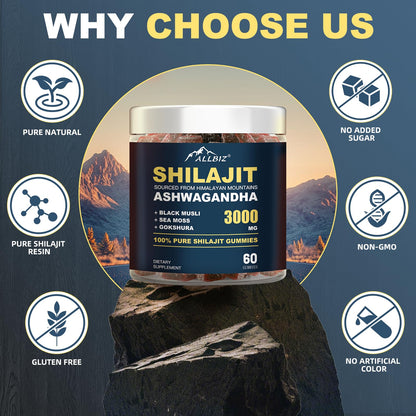 6 in 1 Himalayan Shilajit Gummies with Ashwagandha & Gokshura – 60 Gummies