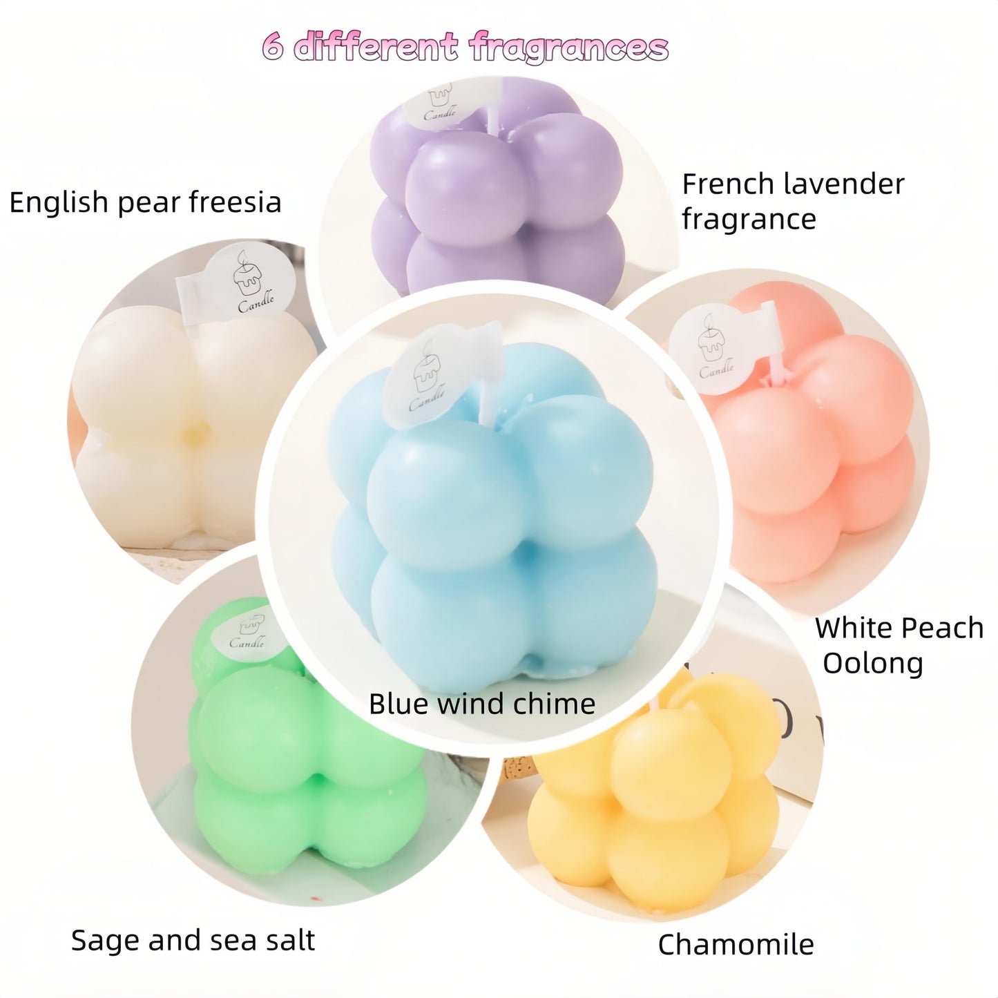 6-in-1 Mini Soy Wax Candles Gift Set – Eco-Friendly Aromatherapy (Lavender, Peach & Sea Salt) – Bubble Shaped Candles