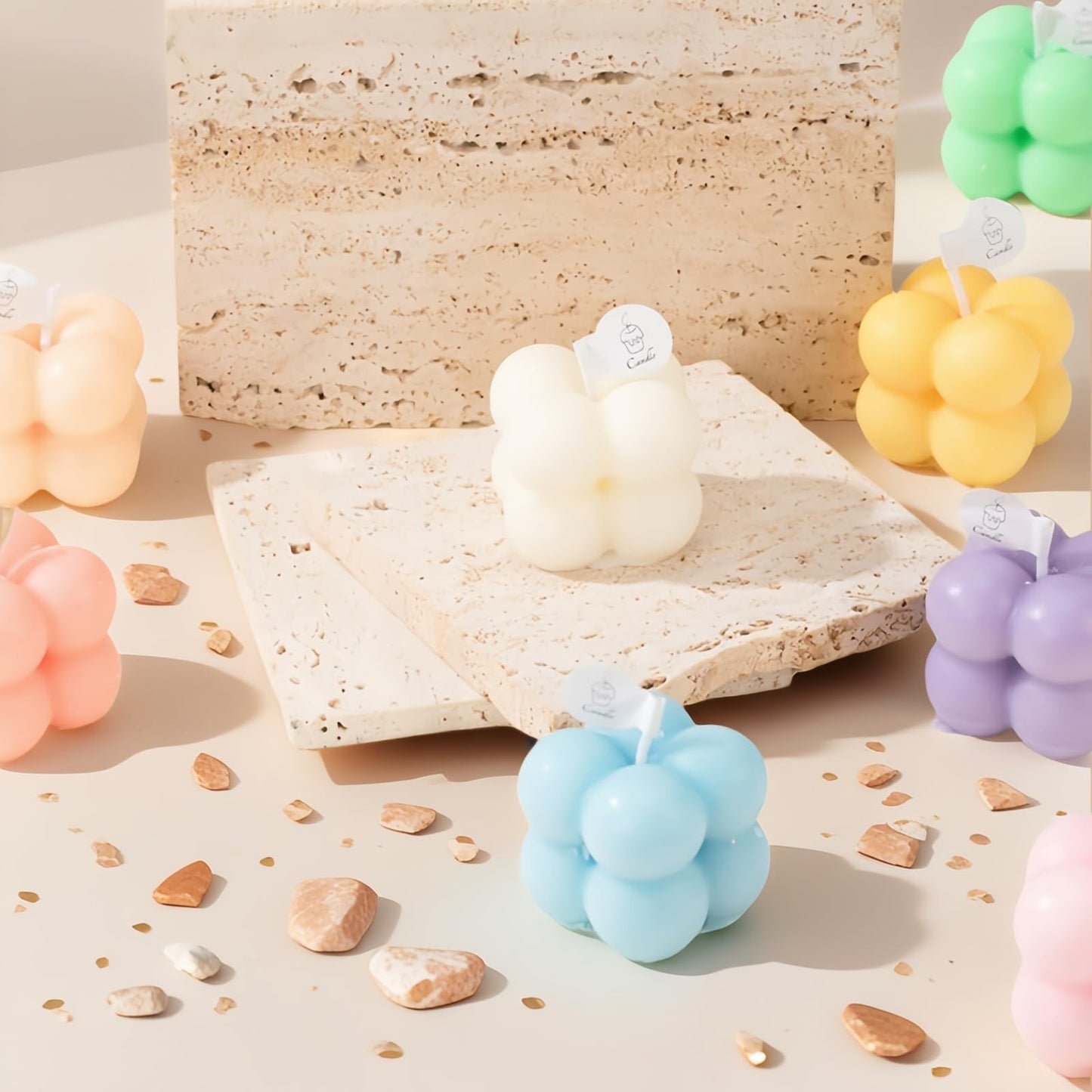 6-in-1 Mini Soy Wax Candles Gift Set – Eco-Friendly Aromatherapy (Lavender, Peach & Sea Salt) – Bubble Shaped Candles