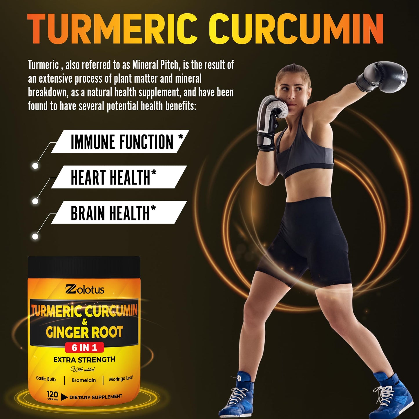 6 in 1 Turmeric Curcumin + Ginger Capsules - 95% Curcuminoids, Black Pepper | 120 Capsules