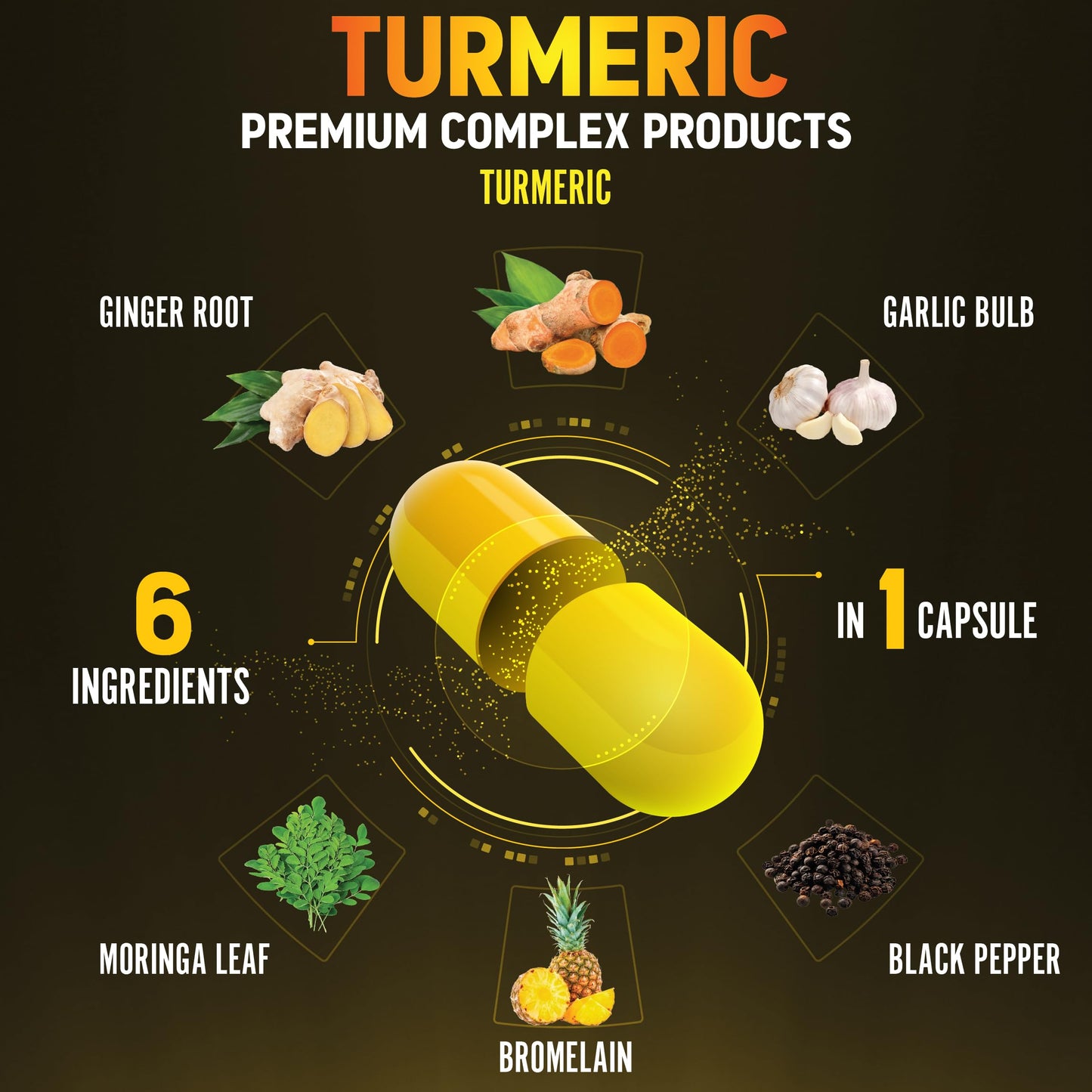 6 in 1 Turmeric Curcumin + Ginger Capsules - 95% Curcuminoids, Black Pepper | 120 Capsules