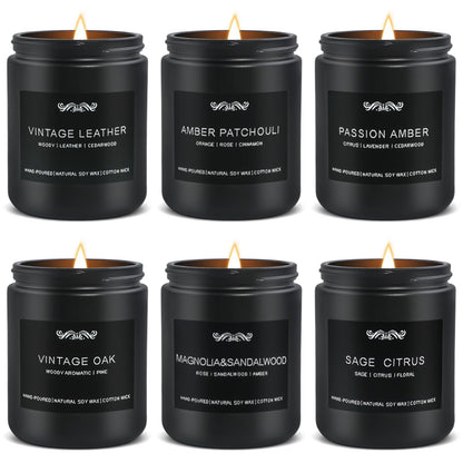 6 Pack Candles for Home – Aromatherapy Gift Set for Men (42 oz, 300 Hours)