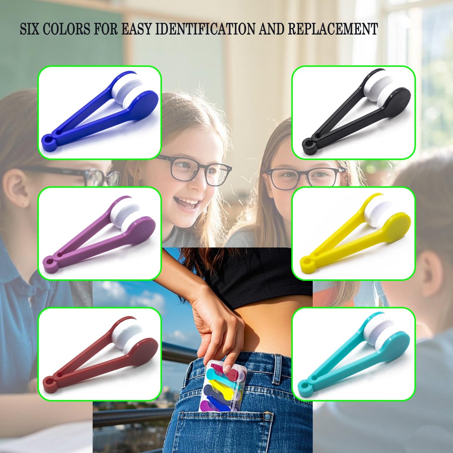 6-Pack Mini Microfiber Eyeglass Cleaner Tool – Multi-Color, Tweezer Design, Portable