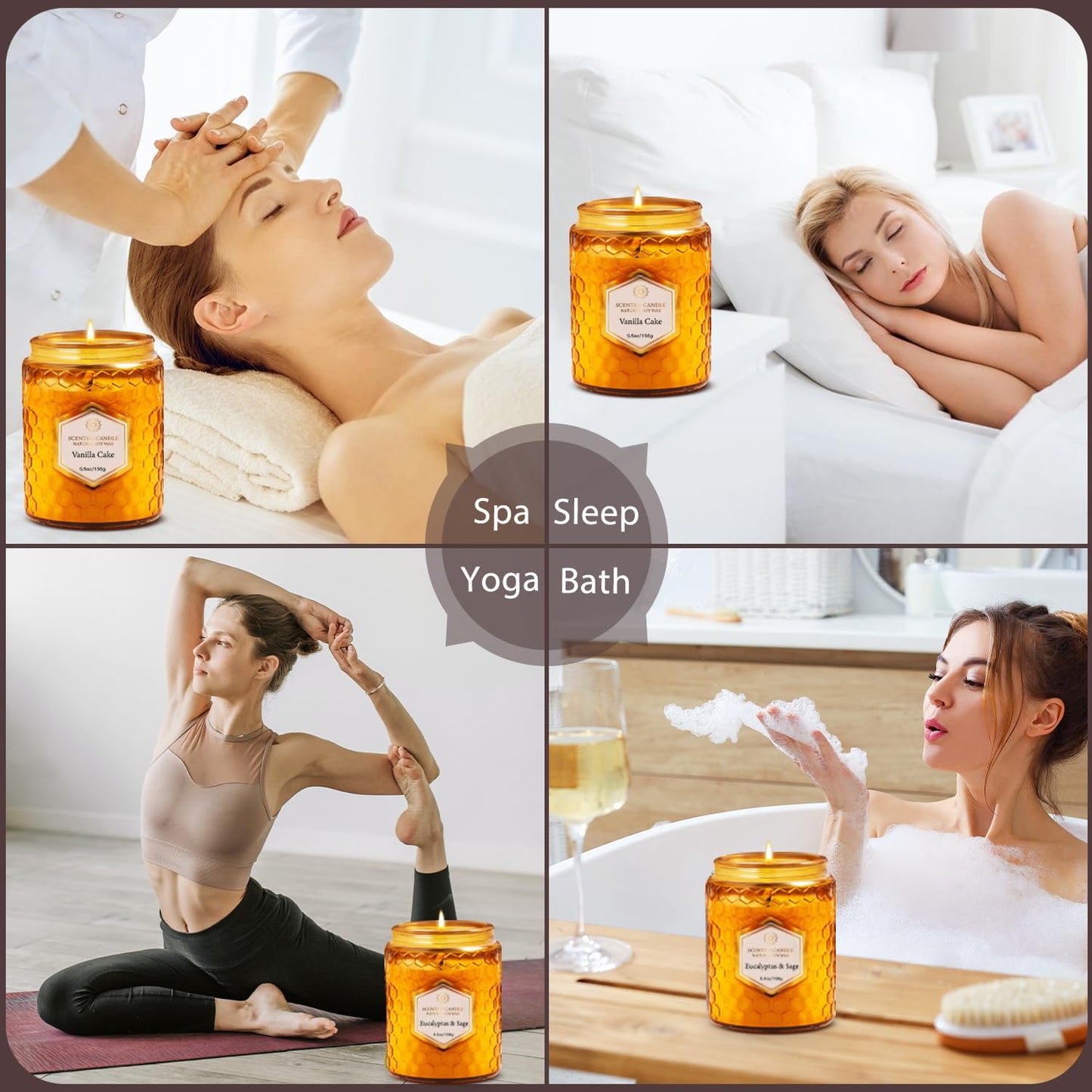 6 Pack Natural Soy Wax Jar Candles – 33 oz Each, 240 Hours Total, Aromatherapy Gift Set for Women (Amber)