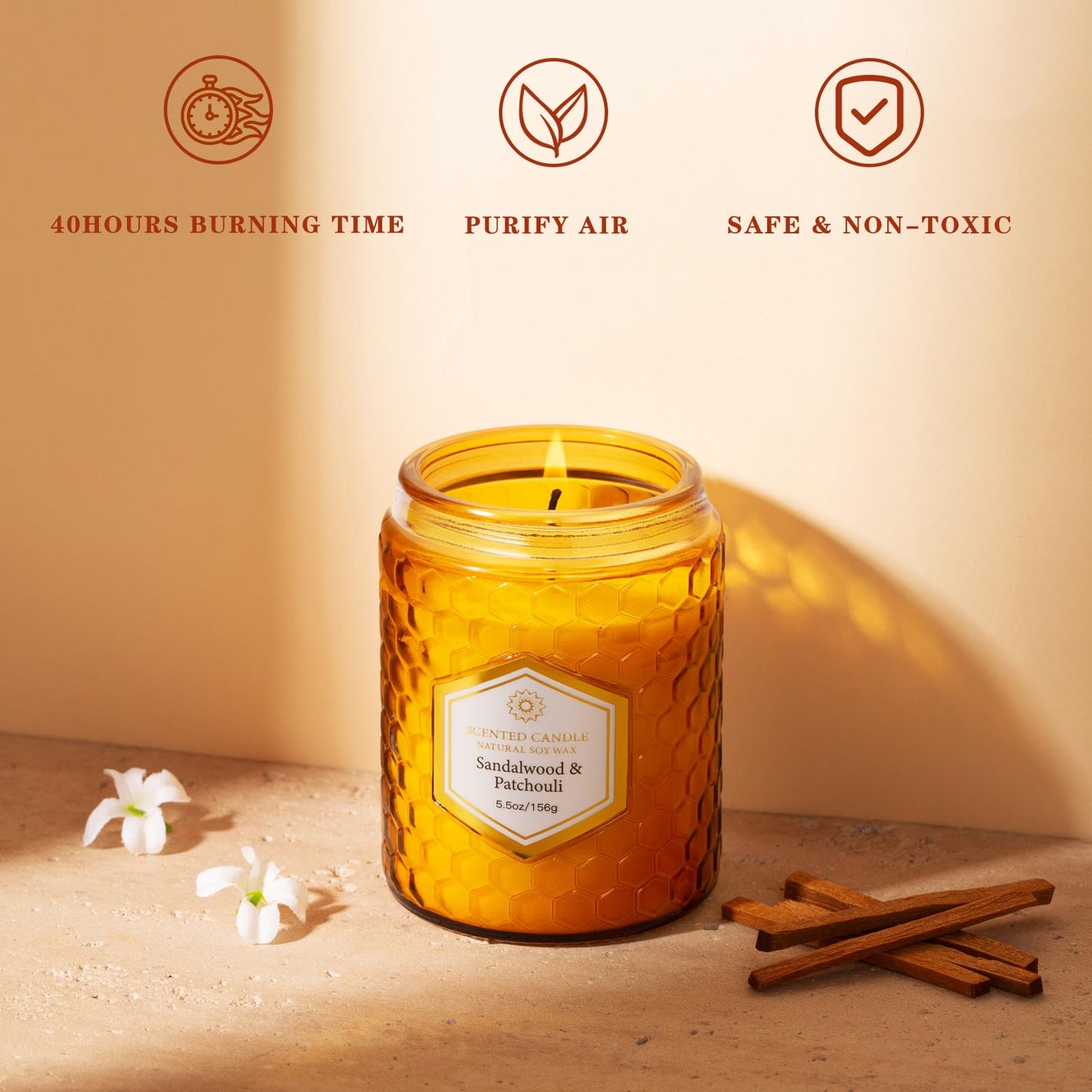 6 Pack Natural Soy Wax Jar Candles – 33 oz Each, 240 Hours Total, Aromatherapy Gift Set for Women (Amber)