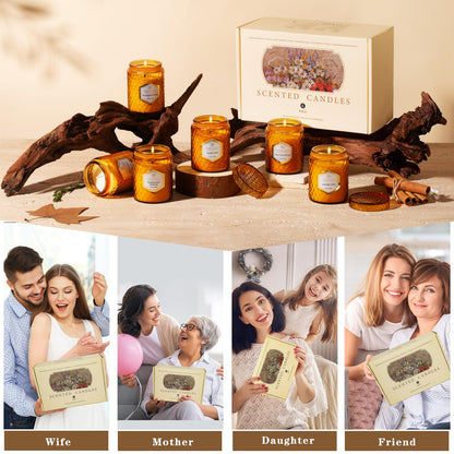 6 Pack Natural Soy Wax Jar Candles – 33 oz Each, 240 Hours Total, Aromatherapy Gift Set for Women (Amber)