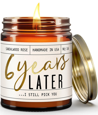6th Anniversary Soy Candle – Sandalwood Rose, 50hr Burn, USA Made Gift for Wife
