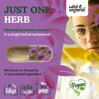 Wild & Organic Milk Thistle 1000mg Capsules - Liver Support, 60 Vegan Capsules
