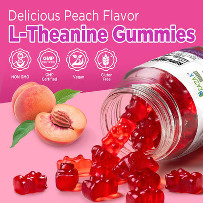 ZA'ZA K ORGANICS L-Theanine 200mg Gummy - Vegan Peach Flavor, Stress & Focus Support (60 Chewables)