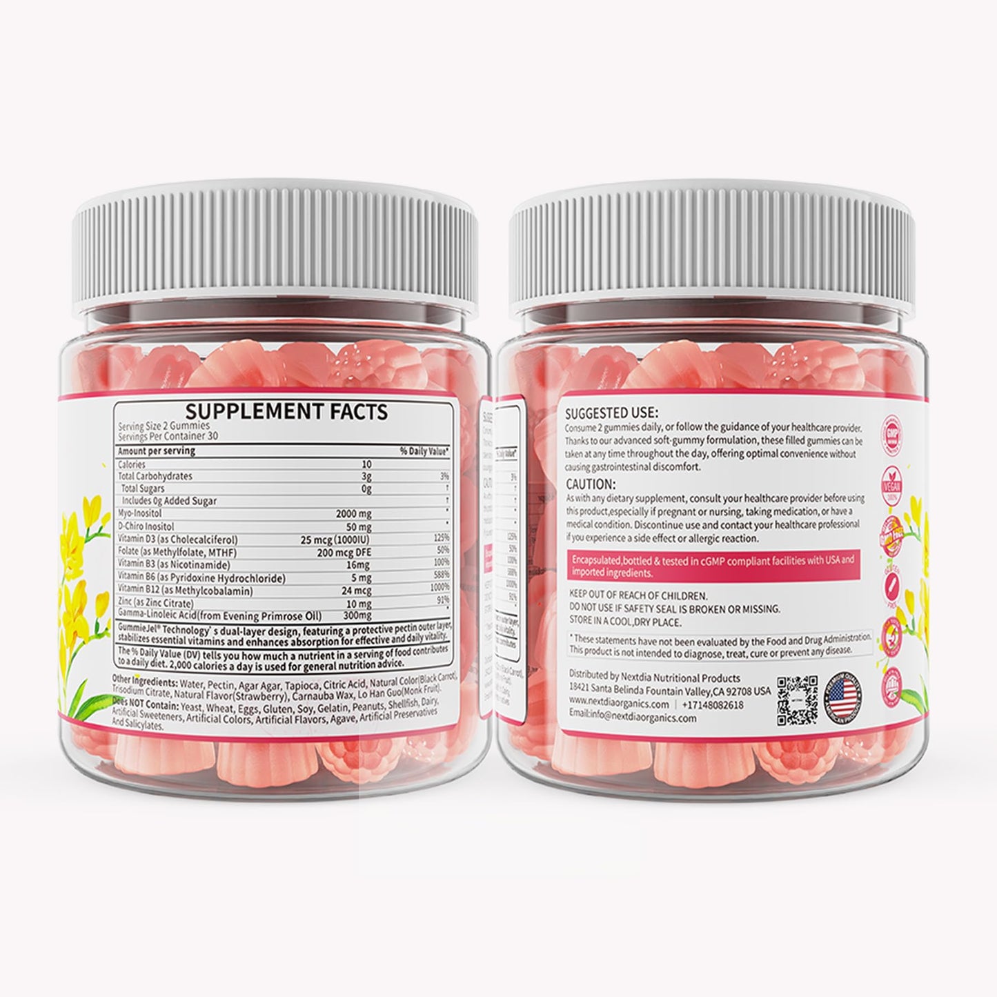 Myo-Inositol & D-Chiro Inositol Gummies 40:1 with Evening Primrose Oil for Women – Hormonal Balance, Regular Cycles, Ovarian Health, Vegan (60ct)