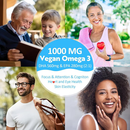Vegan Algae Omega-3 Gummies | 560mg DHA / 280mg EPA + Astaxanthin & Vitamin D3 | Sugar Free 60-Count