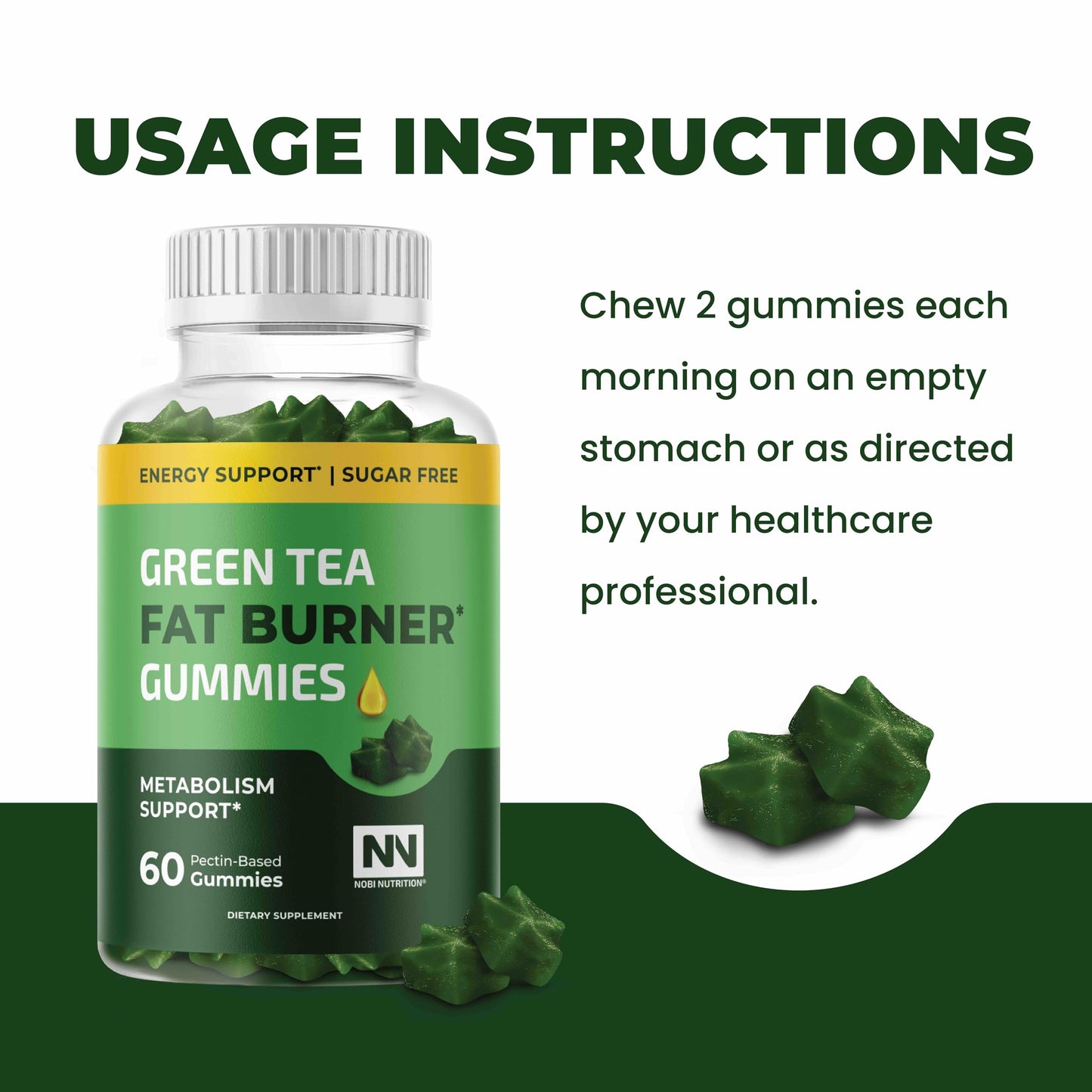 Green Tea Fat Burner Gummies for Weight Loss – Metabolism Boost & Appetite Support | 60 Count