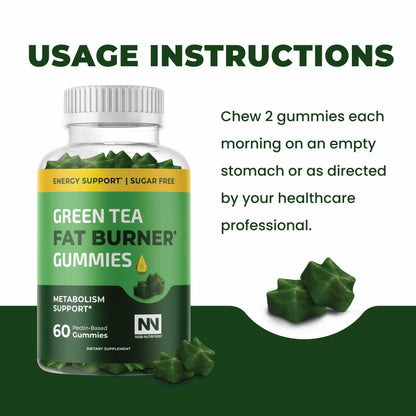 Green Tea Fat Burner Gummies for Weight Loss – Metabolism Boost & Appetite Support | 60 Count