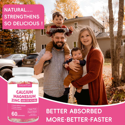Sugar Free Calcium Magnesium Zinc Gummies with Vitamin D3 C B6 K2 – 600mg Calcium, 300mg Magnesium (60 Count)