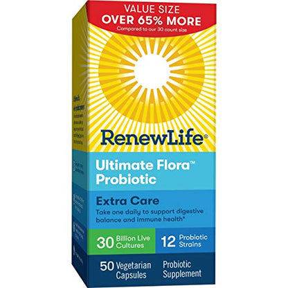 Renew Life Extra Care Ultimate Flora Probiotic 30B - 50 Veg Caps | Gluten Free