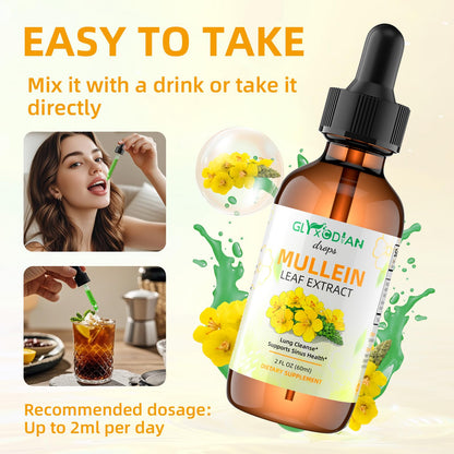 Mullein Leaf Extract Drops for Lungs – High Strength 1200mg Alcohol-Free Liquid Mullein | Lung Cleanse & Immune Support | Vegan & Non-GMO (60-Day Supply)