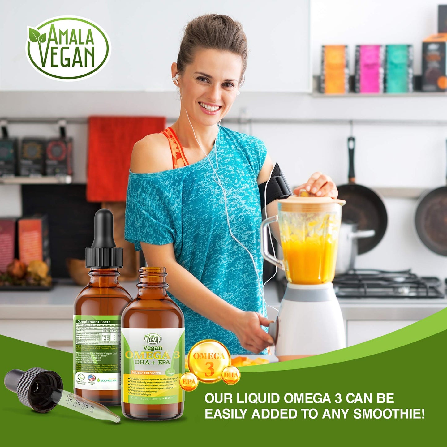 Potent & Organic Vegan Omega-3 Liquid Supplement – Algae DHA/EPA