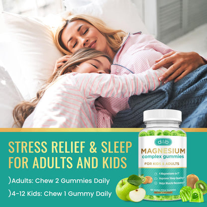 Magnesium Complex Gummies for Kids & Adults | Vegan 60 Gummies - Glycinate, Taurate, Citrate & Malate