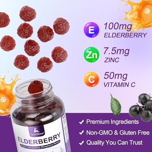 Sambucus Elderberry Gummies – Immune Support for Adults & Kids 4+, 5-in-1, Non-GMO, Gluten Free