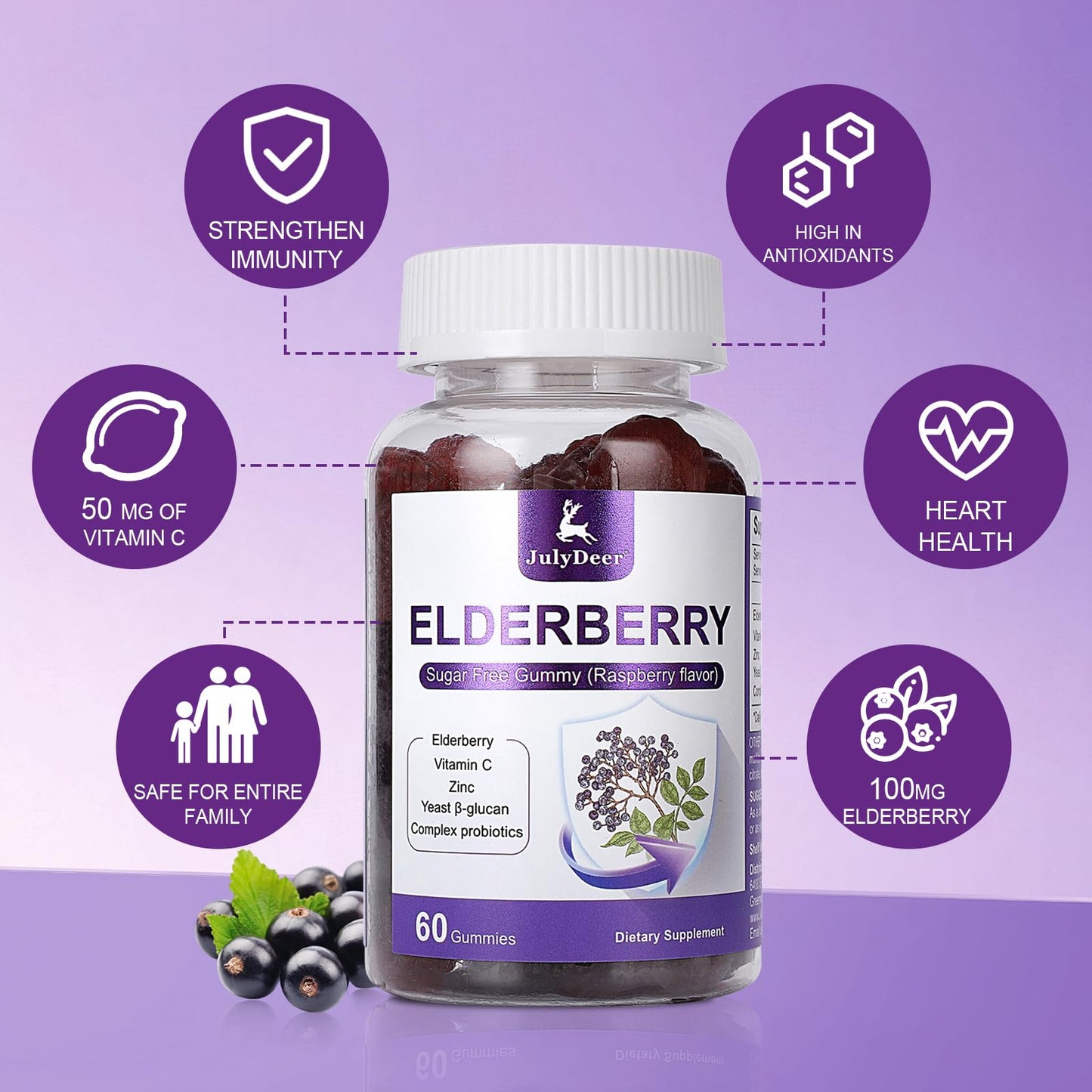 Sambucus Elderberry Gummies – Immune Support for Adults & Kids 4+, 5-in-1, Non-GMO, Gluten Free
