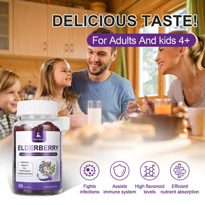 Sambucus Elderberry Gummies – Immune Support for Adults & Kids 4+, 5-in-1, Non-GMO, Gluten Free