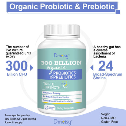 Probiotics for Women and Men – 300B CFU, 24 Strains + 15 Organic Herbs (2 Month Supply)