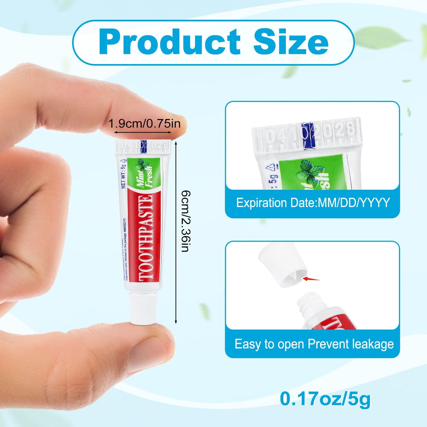 60 Tubes Travel Size Toothpaste Bulk Pack – Mint, 0.17 oz, Disposable